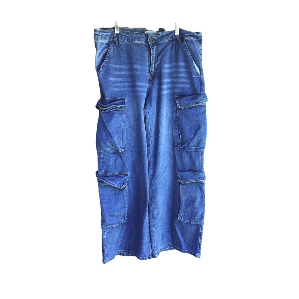 Blue Turtle Wide Leg Baggy Cargo Jeans Women's Size 9 Blue Denim Utility Pants